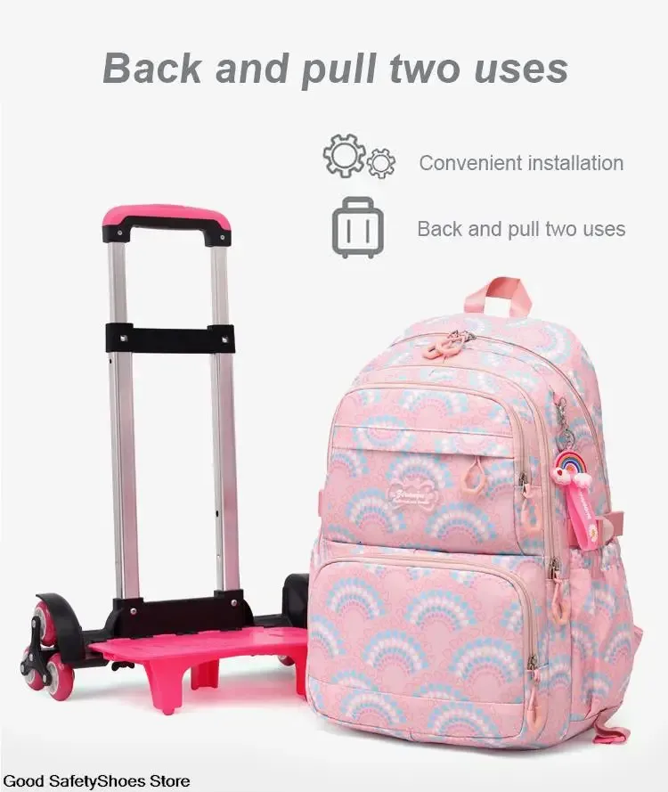 Borse a rotelle per ragazze Zaino Zaini impermeabili per bambini con ruote Trolley per scuola media Zaino Lage 240314_voghion.com