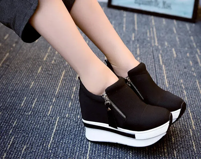 Pantofi sport dama cu platformă, roșii, casual, confortabili, din pânză neagră, cu toc înalt, Tenis Atos Mujer 241122_voghion.com