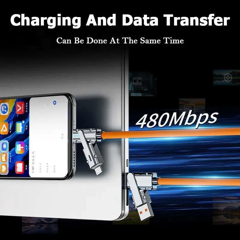 2-to-2 Data Cable 100w Super Fast Charging Cables Zinc Alloy PD 4-in-1 Multi USB To Lighing Type C For Phone Tablet_voghion.com