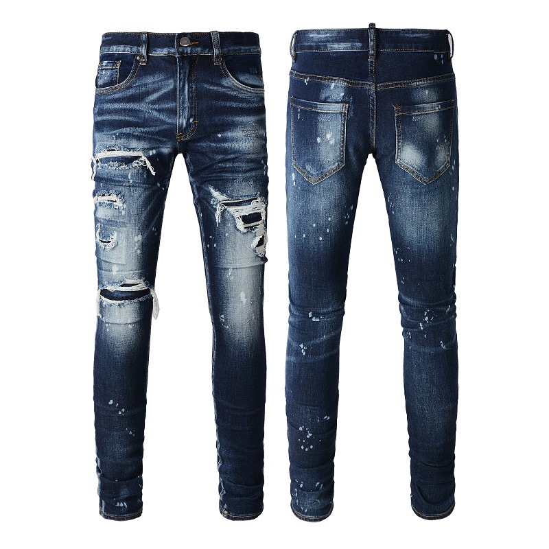 Vêtements pour hommes jeans déchirés marque de mode de rue haute jeans déchirés à encre patch jeans stretch slim fit skinny