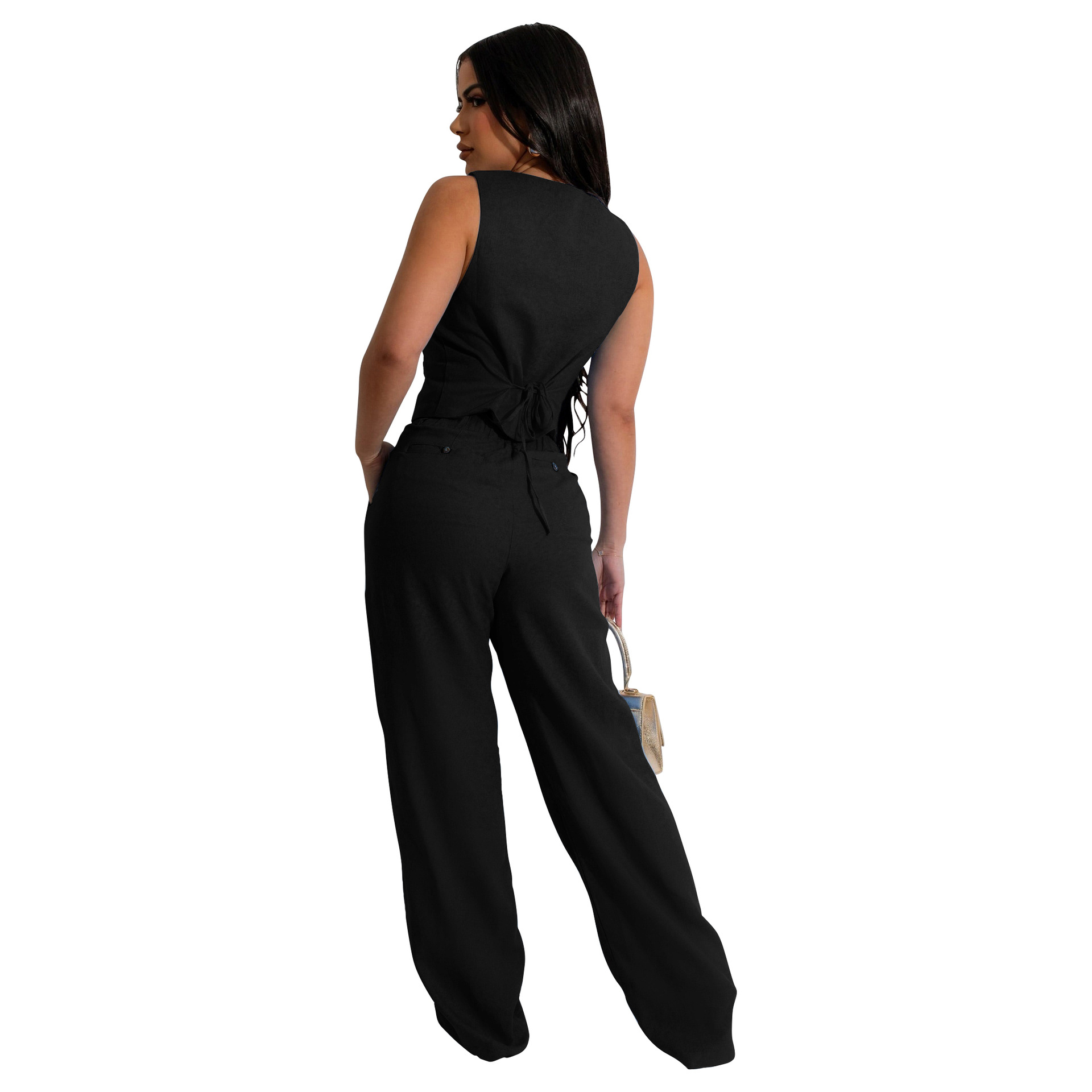 Women's linen two-piece vest vest suit office OL commuting summer_voghion.com