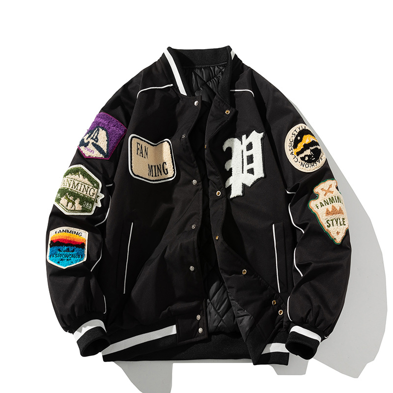 Men's Clothing Style Street Fashion Embroidered Jacket Men Autumn And Winter Hooded Couple Baseball Uniform Teenager Student Thick Cotton Coat Female