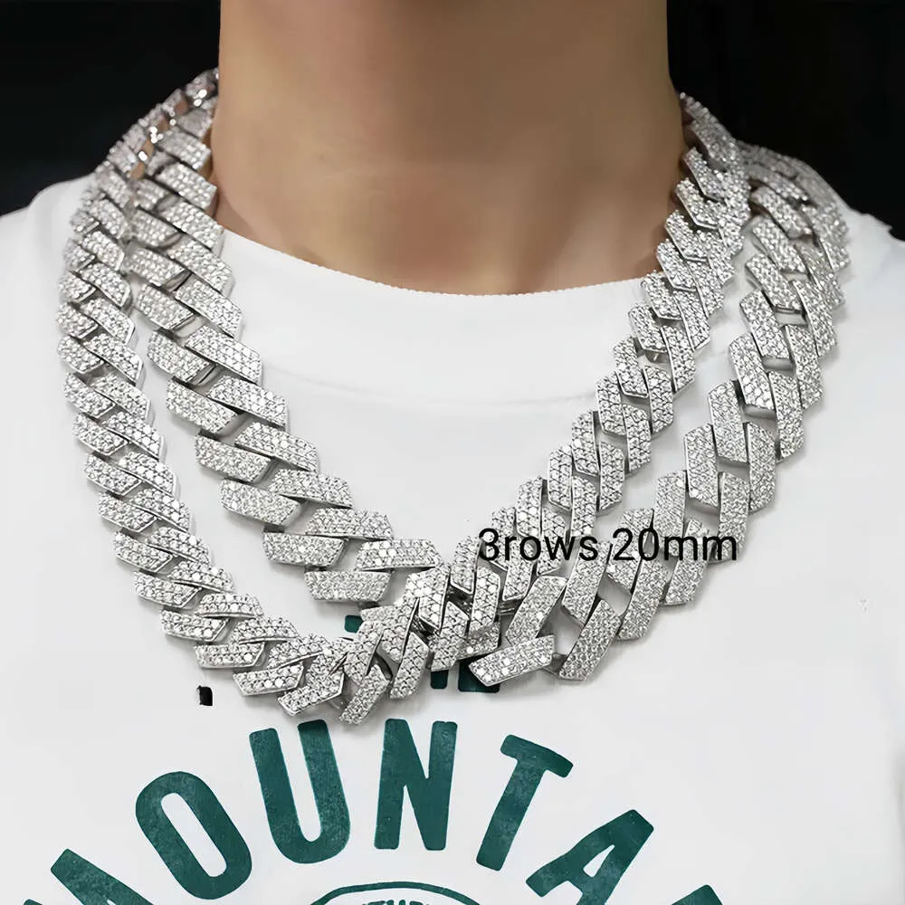 Collana di diamanti, multi-misura, 3 file, catena da 20 mm, moda hip hop, placcatura in oro e argento, maglia cubana con moissanite_voghion.com