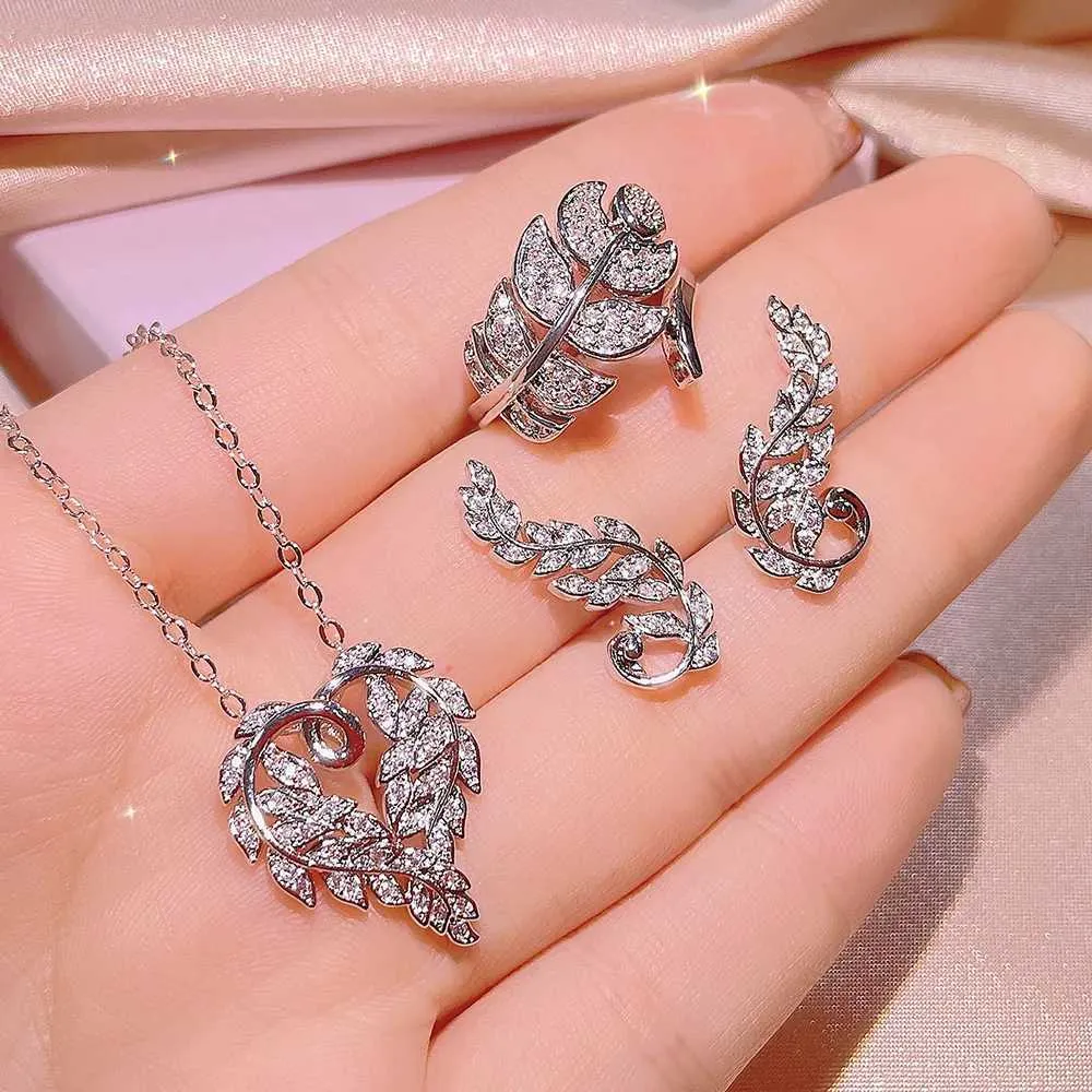 Hochzeitsschmuck-Sets 3-teilig Sterling Silber Herzschliff Zirkon Verlobungsring Ohrringe Anhänger Damen Party Geburtstagsgeschenk_voghion.com
