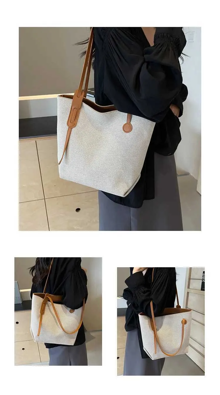 Borsa tote e borsa a spalla da donna in tela versatile casual_voghion.com