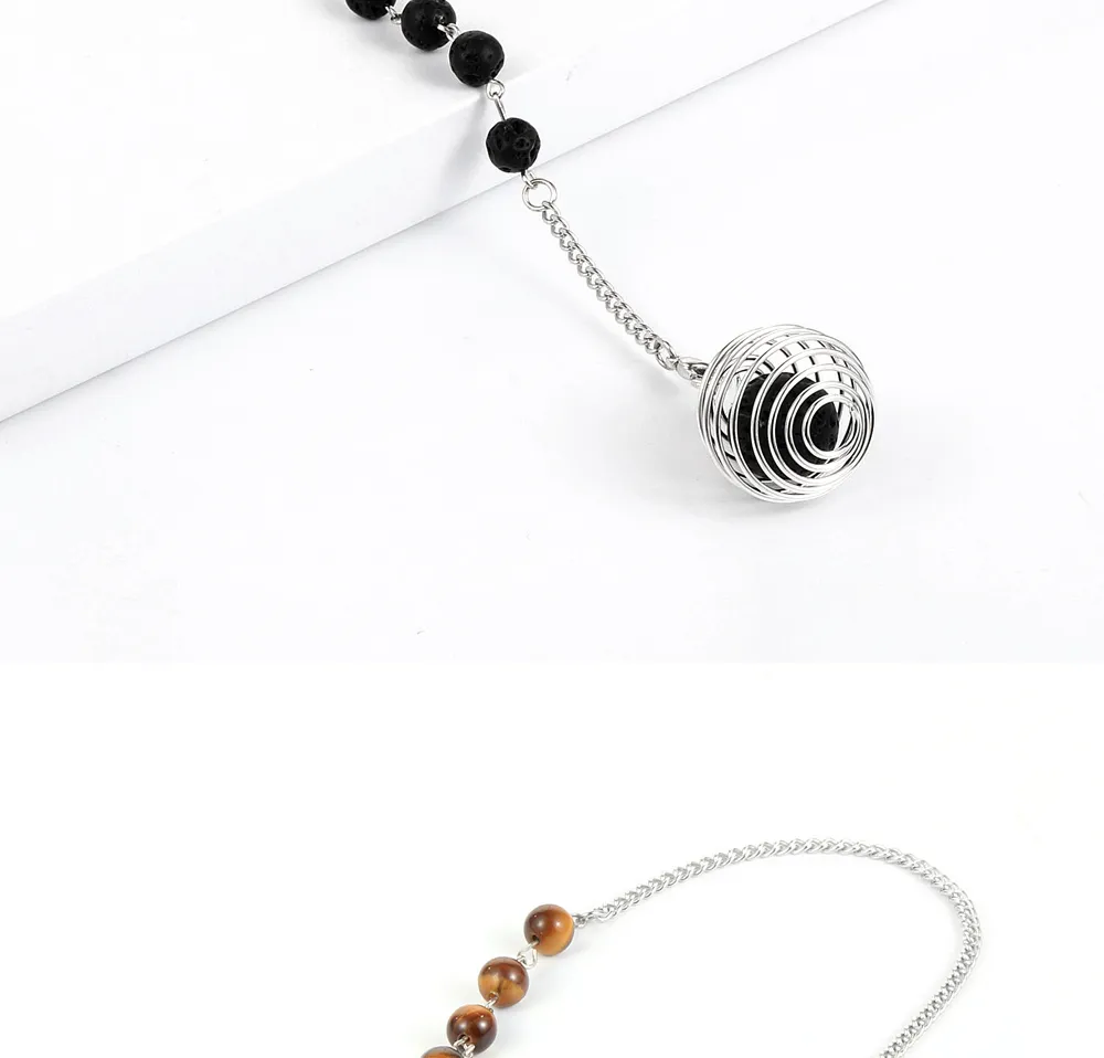 Chaînes Na Métal Ressort Boule Reiki Naturel Hématite Oeil de Tigre Pierre de Lave Pierre Précieuse Pendules Pour Divination Hommes ing Femmes_voghion.com