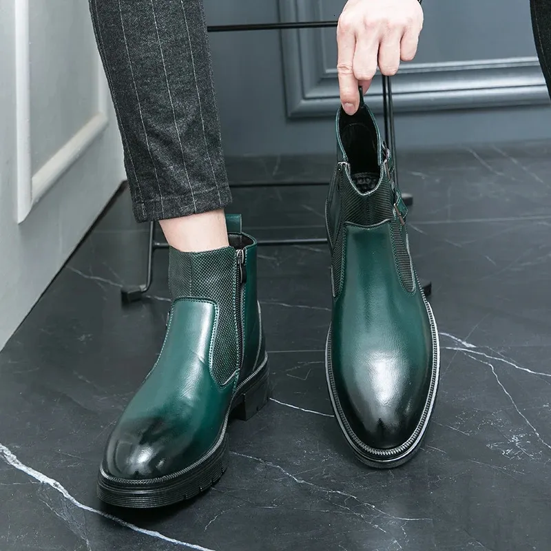 Classic Leather Business Ankle Boots For Men With Double Buckle_voghion.com