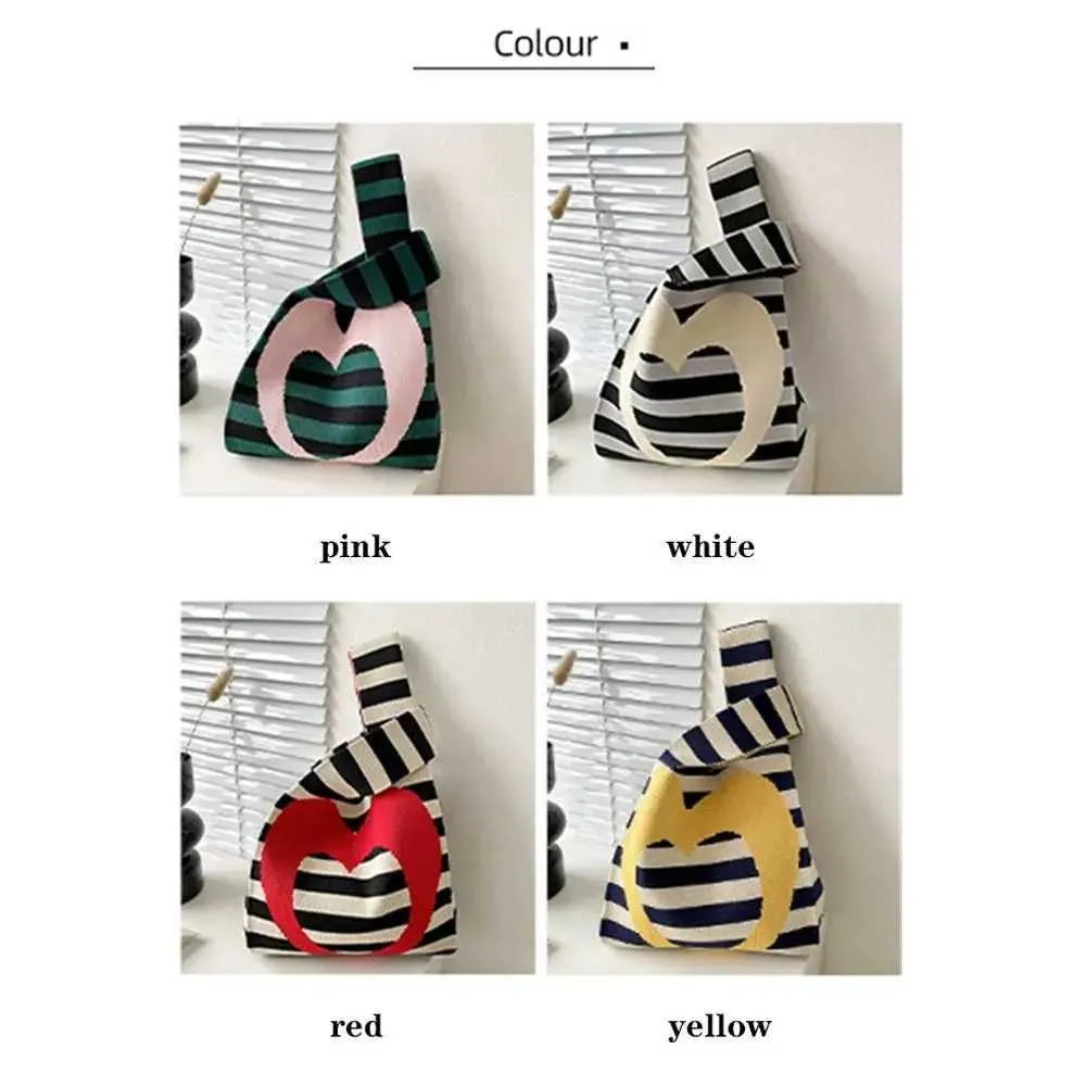 New Love Stribet Håndlavet Strikket Minimalistisk Koreansk Mini Knude Håndtaske Genanvendelig Indkøbstaske til Studerende Y241106_voghion.com