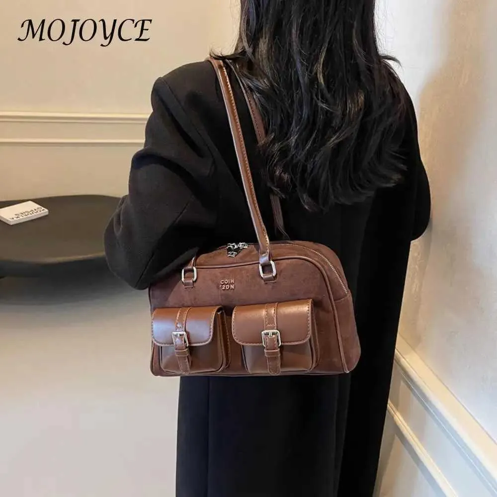 Kvinder Retro Tote Håndtaske PU Læder Casual Multi Lommer Mode Armhulstaske Dame Pendlertaske Ba241210_voghion.com