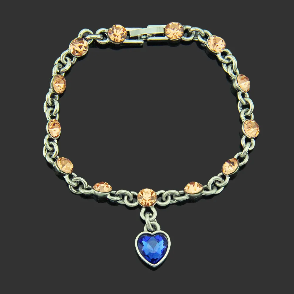 Rhinestone Heart Charm Bracelet With Gold And Silver Chain Style_voghion.com