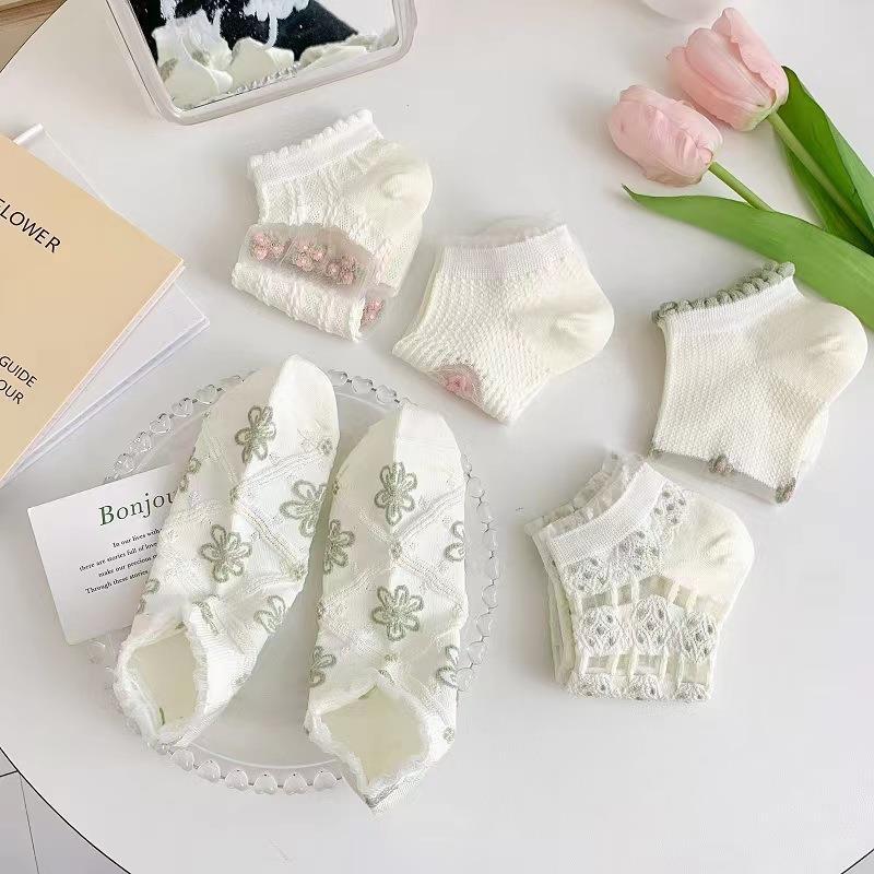Socks For Women Spring And Summer Korean Thin Short Socks Summer Sweat Absorbent Breathable Invisible Socks Japanese Sweet Floral Ladies Socks_voghion.com