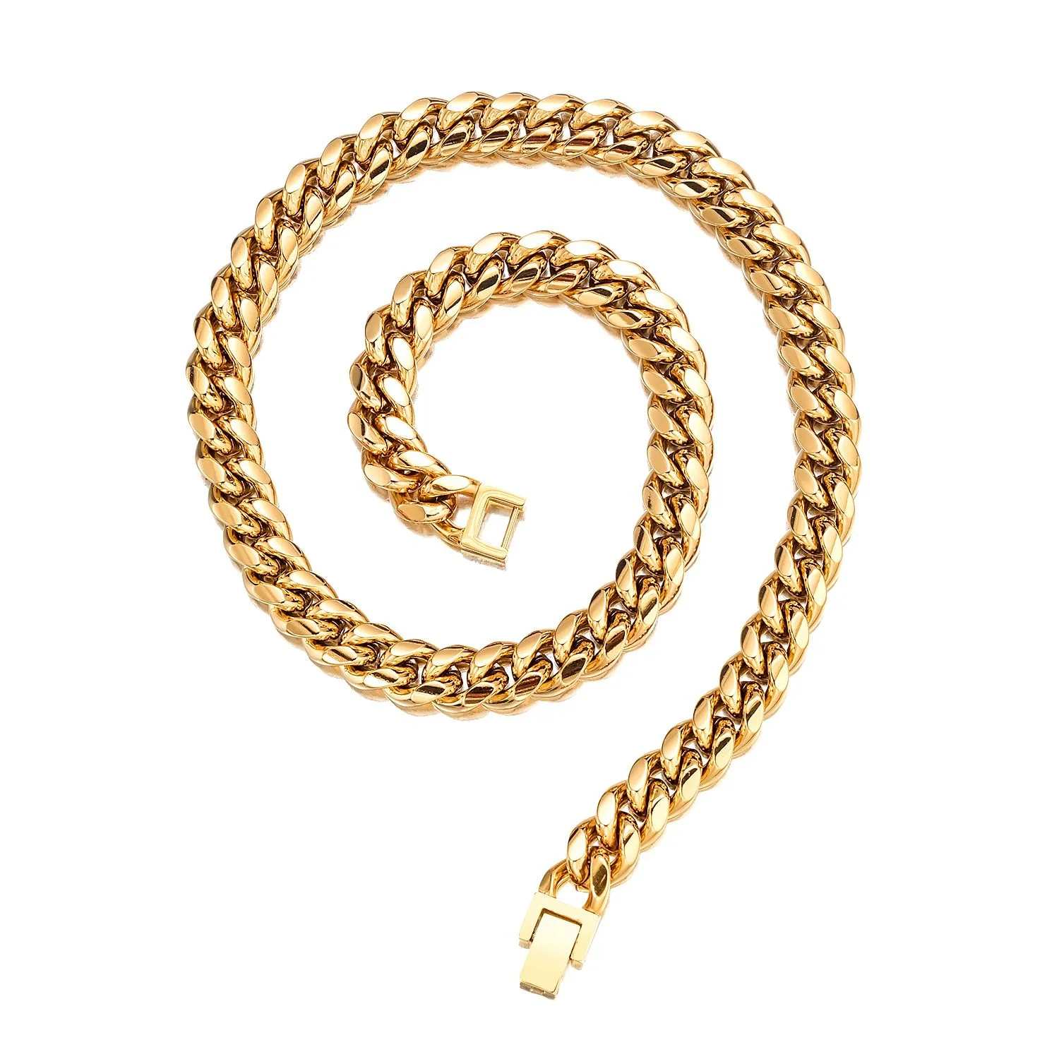 8mm-14mm Hip Hop Sainless Seel Miami Cuban Link Kette Halskette Voll 5A Zirkon Verschluss Gold Plaed Zubehör Schmuck_voghion.com