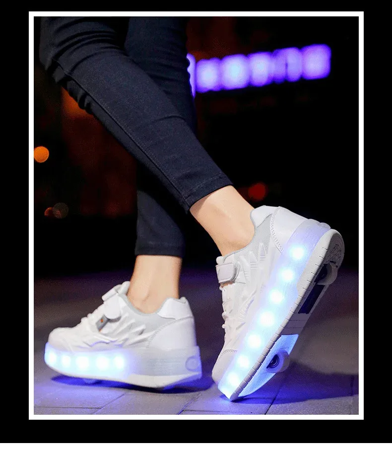Roller Skate Αγόρια Κορίτσια Φώτα που αναβοσβήνουν Παπούτσια με ρολό με δύο τροχούς Led Light φωτεινά αθλητικά παπούτσια εξωτερικού χώρου Casual Παιδικά_voghion.com