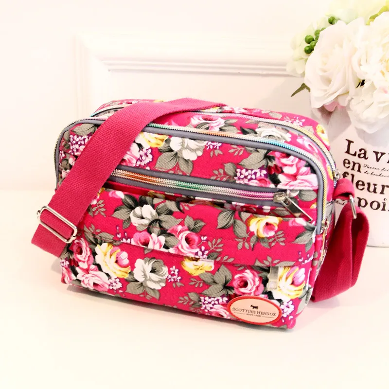 Sacs à main à poches multiples pour femmes, sacoches en toile à bandoulière avec fermeture éclair et imprimé, sac à bandoulière vintage_voghion.com