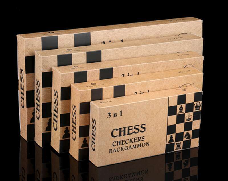 Drie in één massief houten opvouwbare draagbare puzzel schaakspel strategisch intelligentie speelgoed_voghion.com