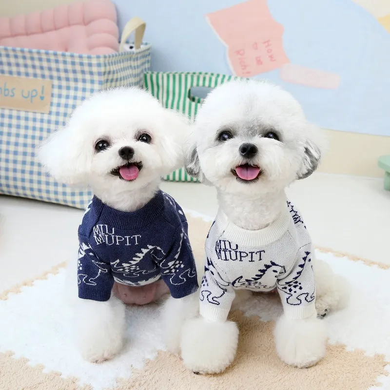 Nouveau pull dinosaure hiver petit vêtement chaud animal de compagnie dessin animé pull en peluche tricot doux chien vêtements_voghion.com