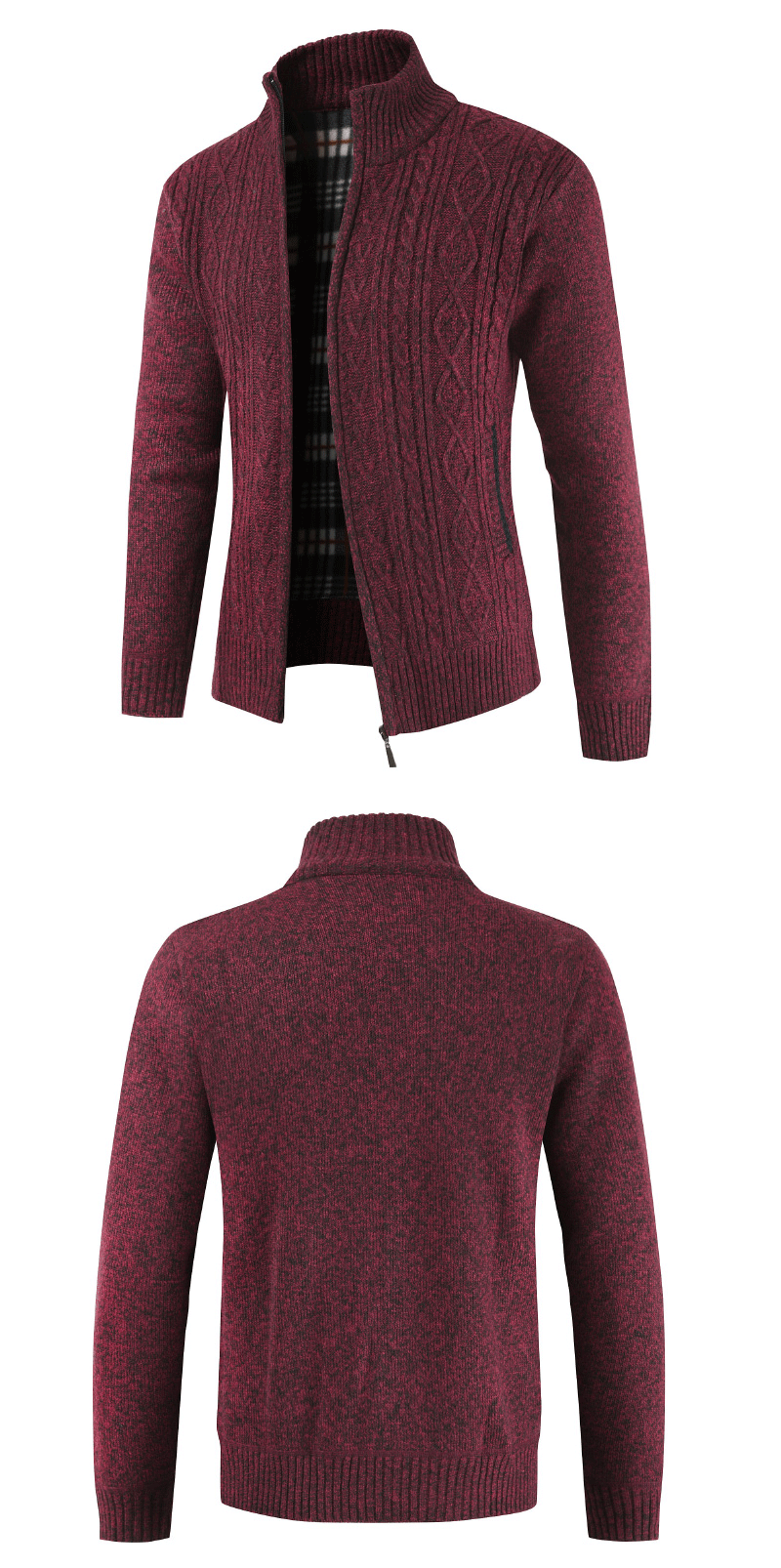 Giacca cardigan in maglione ispessito con colletto rialzato lavorato a maglia da uomo_voghion.com