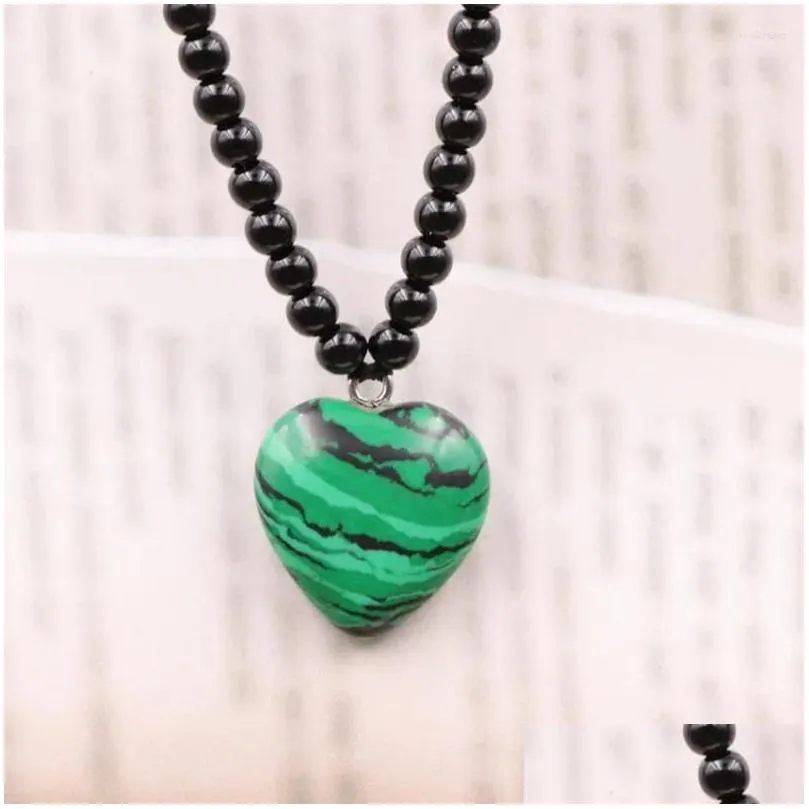 Pendant Necklaces Short Chain Heart Necklace Lapis Lazi Tiger Eyes Crystal Malachite Opal Aventurines Turquoises Stone_voghion.com