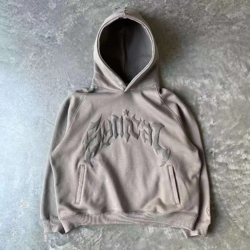 Sweat à capuche pour homme, style rétro gothique, imprimé lettres, style punk, hip-hop, ample, tendance, décontracté, couple, rue, Y2K_voghion.com