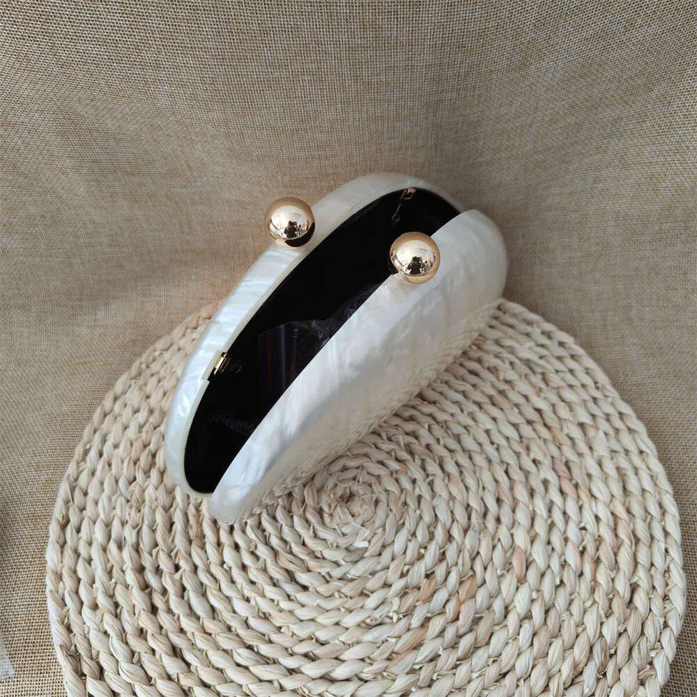 Neue ovale unregelmäßige Perle weiße Acryl-Box Abendtasche Damen Designer Hochzeit Party handgemachte Kupplung Geldbörsen und Handtaschen_voghion.com
