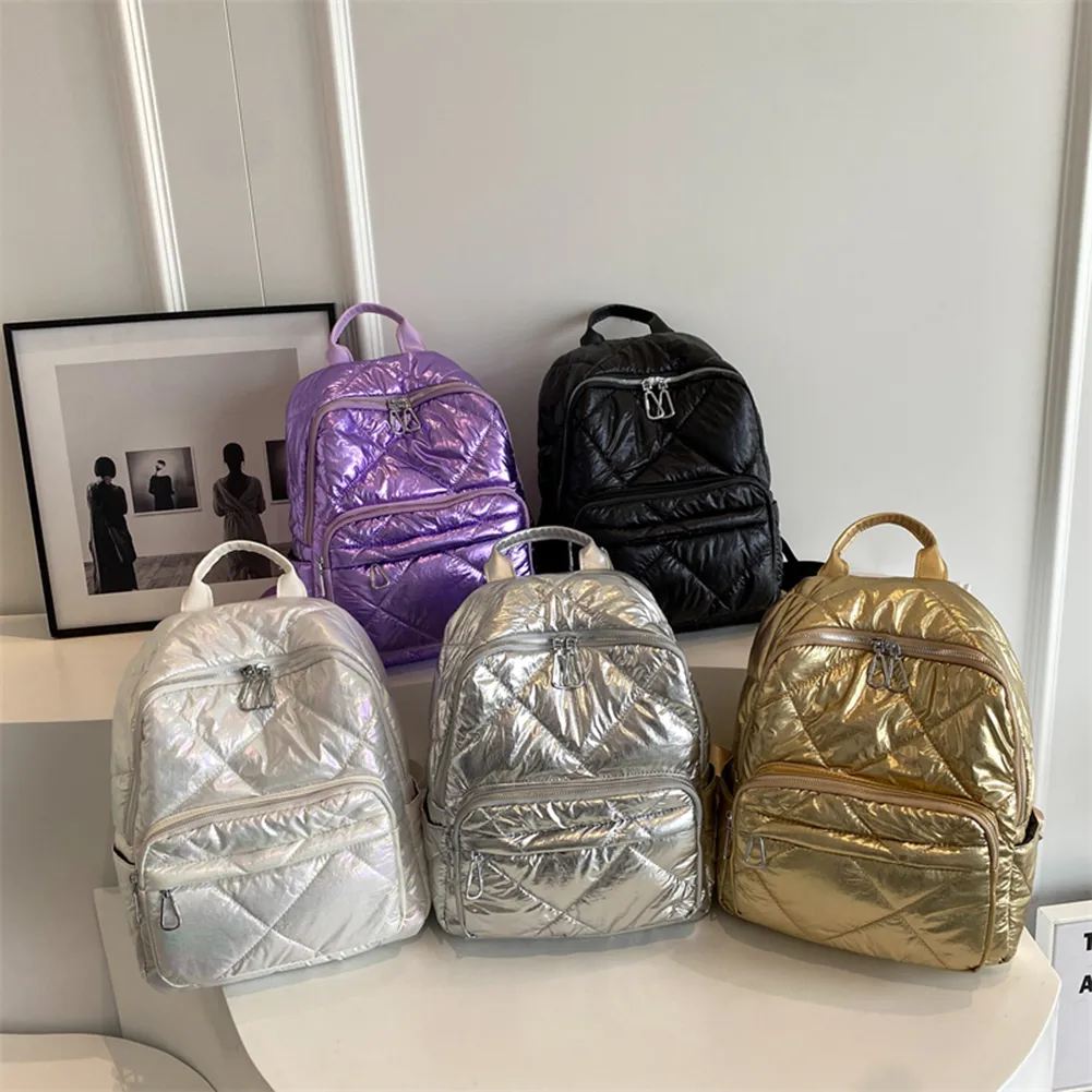 Stadium Handbag Quilted Embroidered Students Backpack Simple Large-capacity Solid Color Multiple Compartments Travel_voghion.com