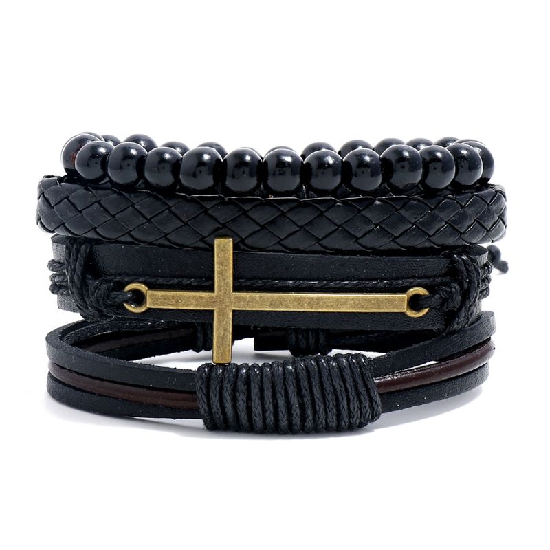 Semplice abito fai da te in pelle di mucca intrecciata da uomo e da donna multistrato combinazione Bracciale accessori_voghion.com
