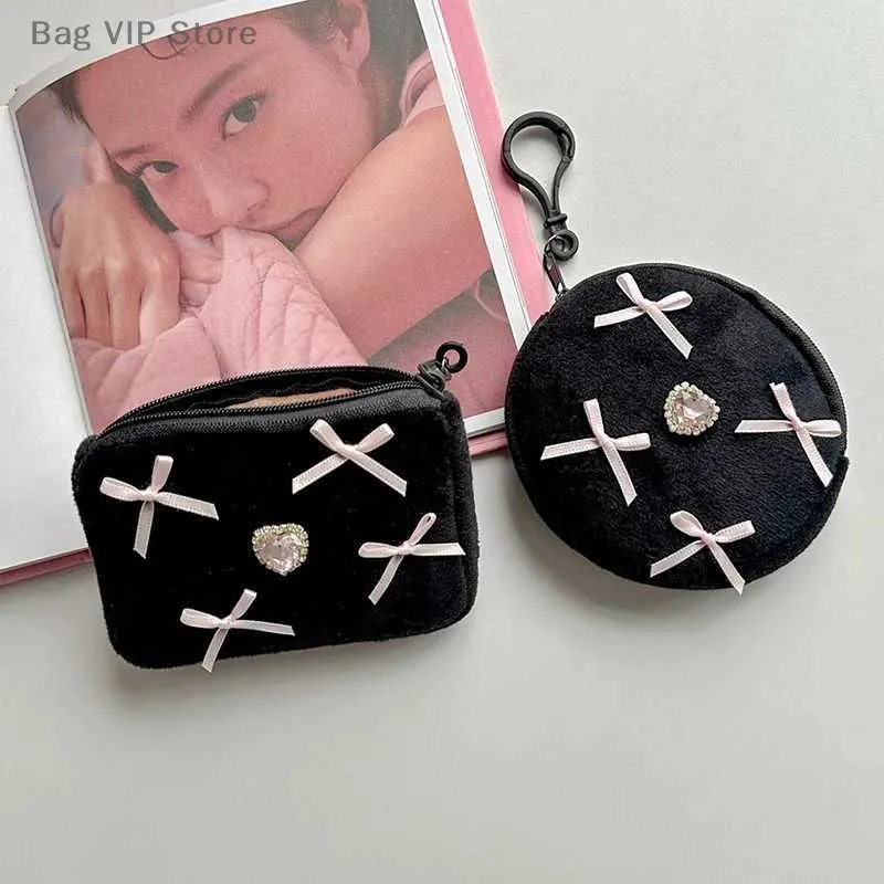 Portafoglio da donna con fiocco in stile balletto alla moda Y2k, in peluche, con portamonete quadrato e rotondo, per torte, Kaii Mini Pouch, portachiavi Ba241210_voghion.com