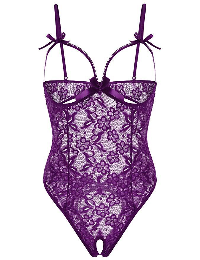 Lace Dark Patterned Open Cut One-piece Fun Lingerie Set_voghion.com