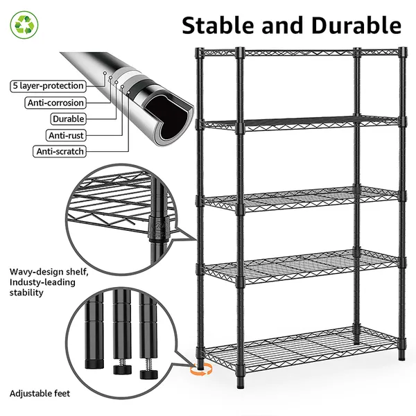 1250 Lbs Storage Shelving Utility Shelving Unit 5-Tier Utility Shelving Unit Steel Organizer Wire Rack For Home,Kitchen,Office (13.7' D X 23.6' W X_voghion.com