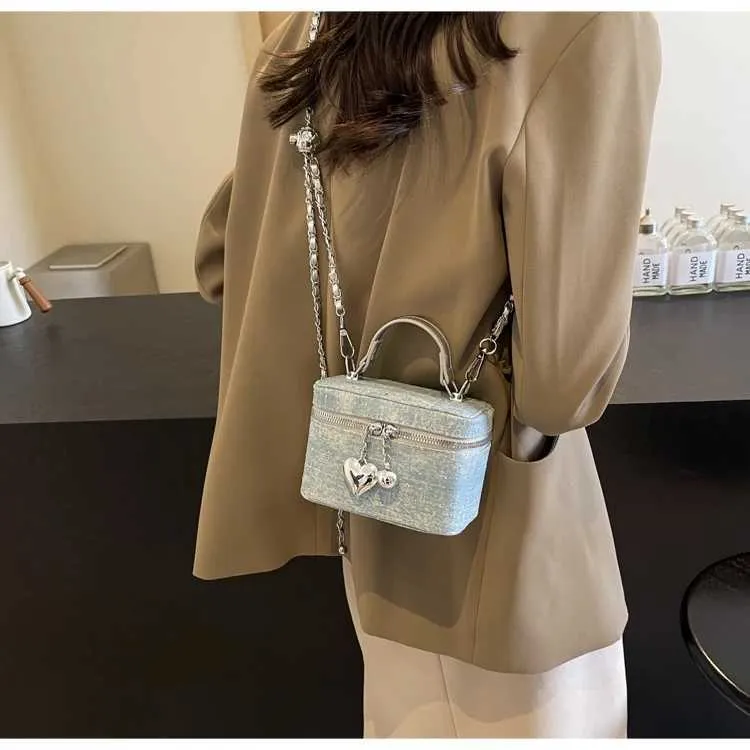 Vintage Denim Crossbody Bag Women Casual Fashion Flap Beads Box Short Handle Bags Female Versatile Commute Chain_voghion.com