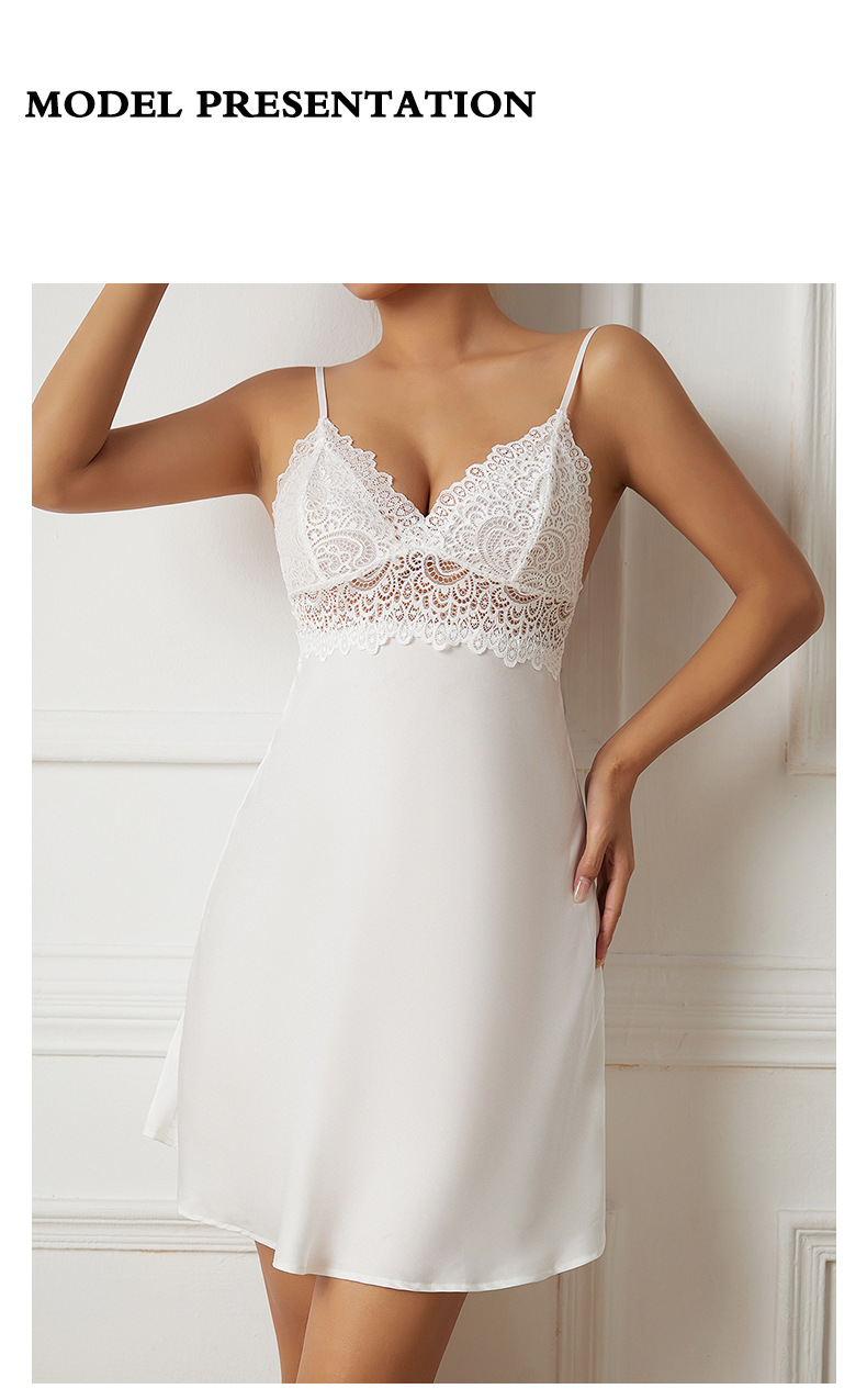 Nachtwäsche mit Satin-Spitzeneinsatz – Sexy Camisole-Nachthemd | Trägerdesign kombiniert Komfort und Sexyness_voghion.com