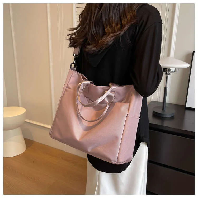 Grande borsa tote in cotone oxford borsa a spalla e tracolla_voghion.com