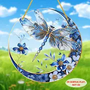 20 cm Bohemian Libelle Zonnevanger - Blauw/wit porseleinen acryl met bloemenmotief. Perfecte decoratie voor thuis/op kantoor/in de tuin. Geweldig cadeau voor een housewarming._voghion.com