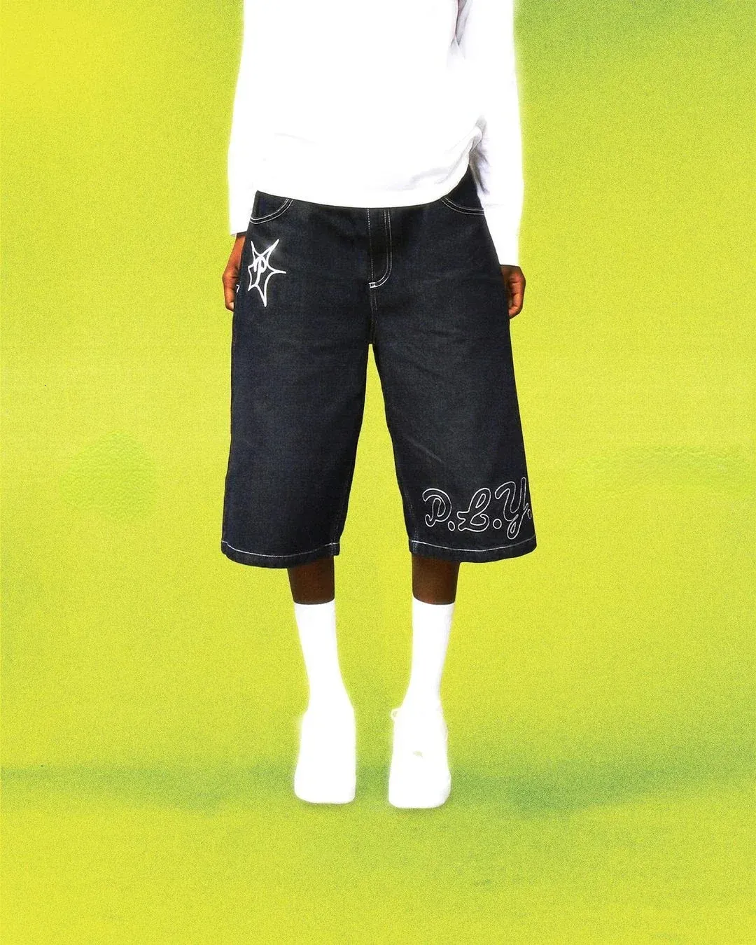 Haruku Y2k Hip-hop Retro Bol Jorts Sokak Giyim Yaz Punk Rock Mektup Nakış Moda Kot Şort Erkek Giyim 241202_voghion.com