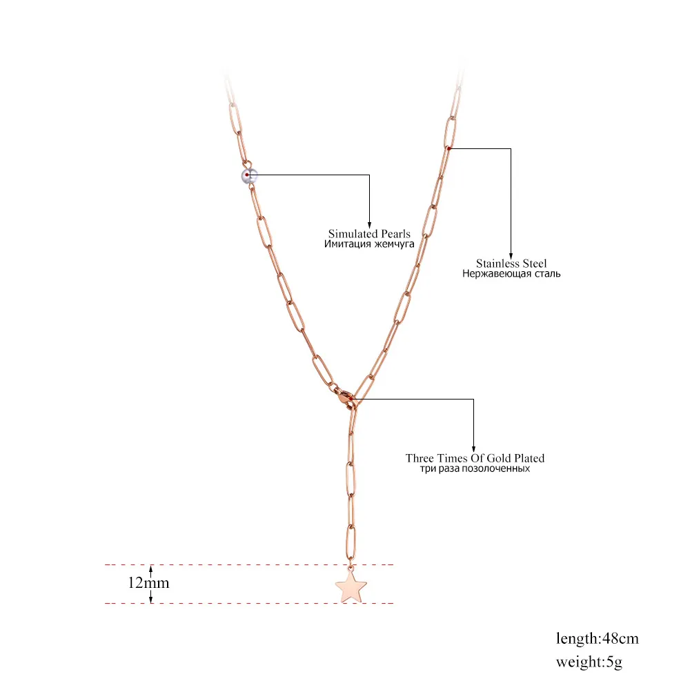 Cadenas JeeMango, gargantilla de cadena con dije de estrella de acero inoxidable, estilo bohemio, joyería de playa, colgante de perla para mujer_voghion.com