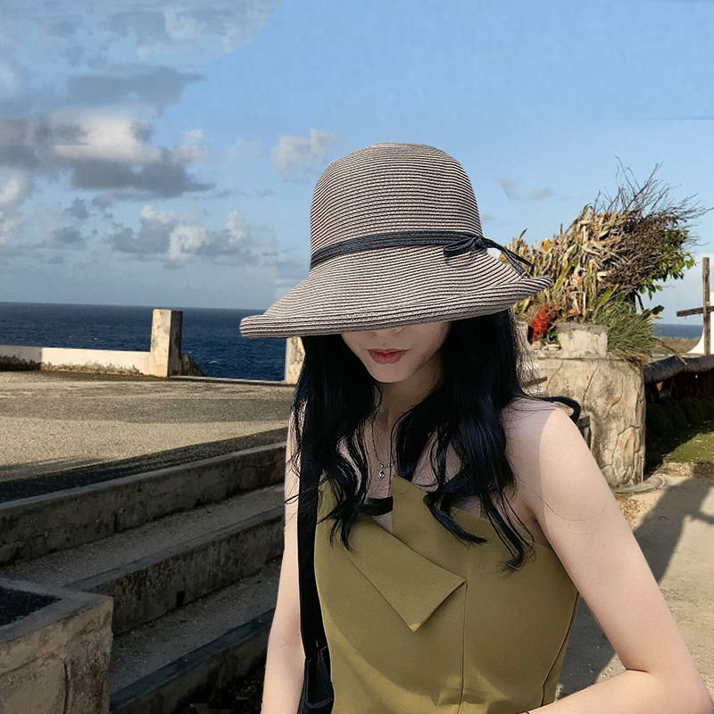 Internet-Berühmtheit Hepburn-Stil Stroh Strand Japanischer Gras Sonnenhut, weiblicher Sommer Fischerhut_voghion.com