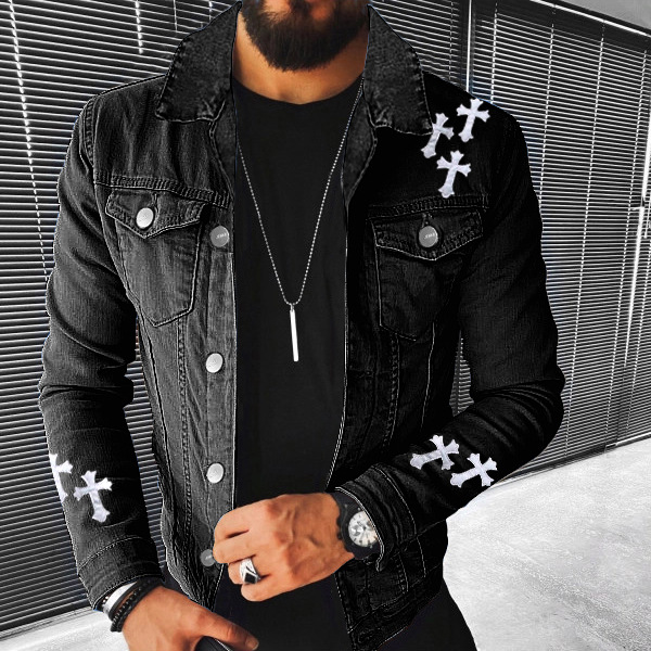 2533 autumn/winter coat hip-hop series patchwork patch printed men's street denim jacket top_voghion.com