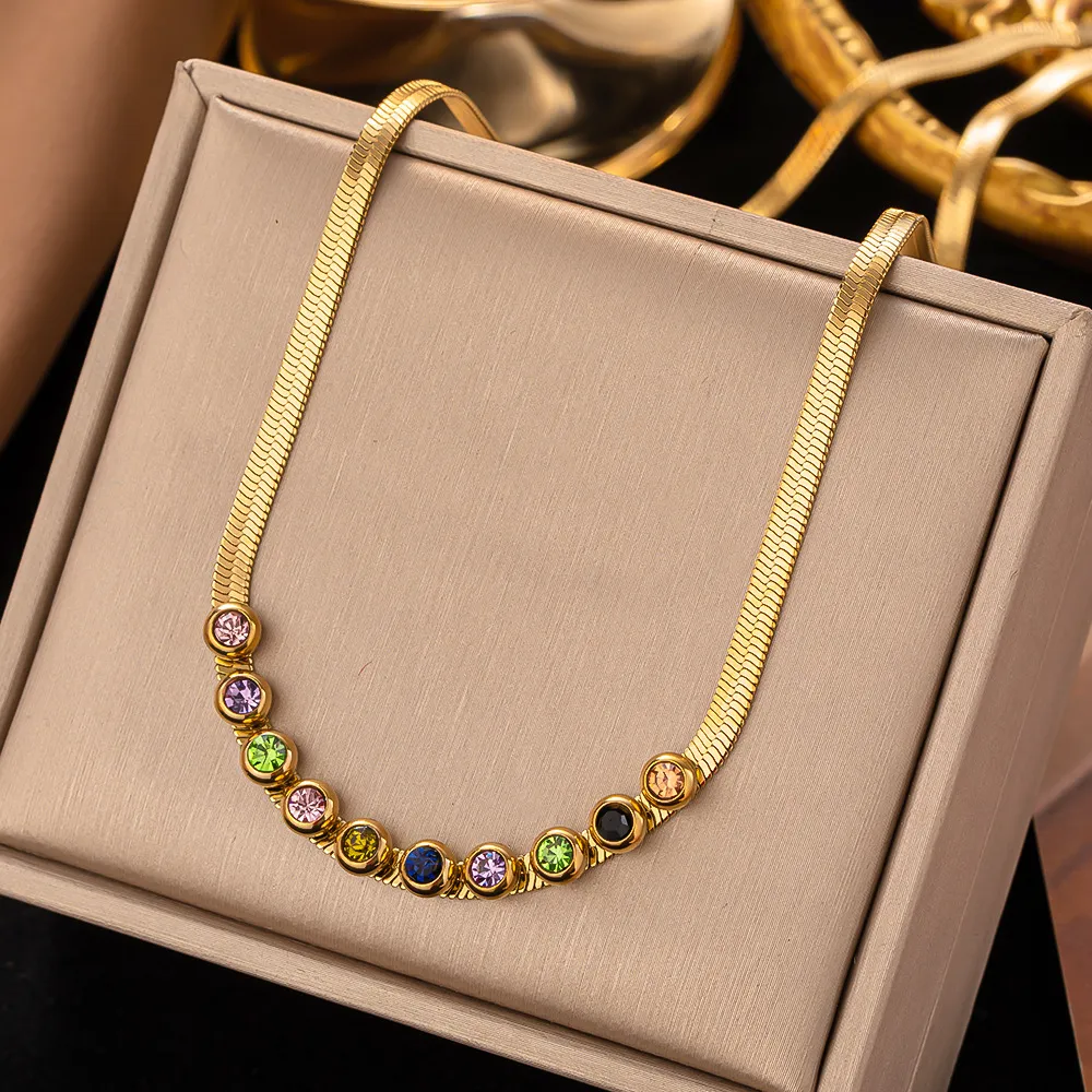 Chains HIYEE Light Design Color Zircon Turquoise Pendant Multi-Layer Stainless Steel Non-Fading Necklace Banquet_voghion.com