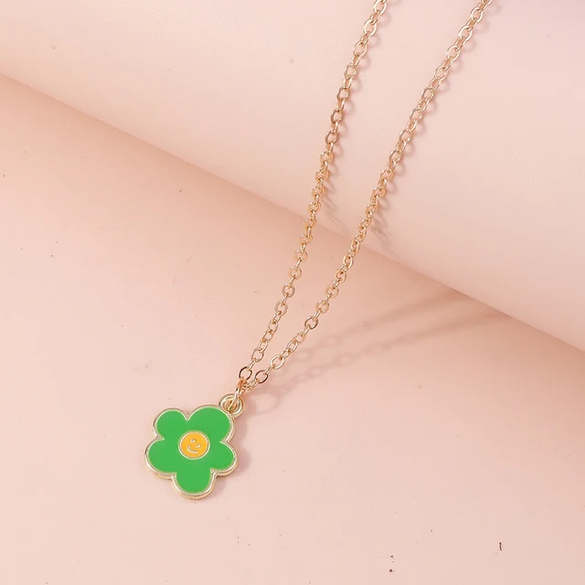 2025 New Arrivals 1pc Lovely Enamel Smile Necklace For Women Colorful Flower Pendant Necklaces Earrings Girls Kids Birthday Jewelry Gifts_voghion.com