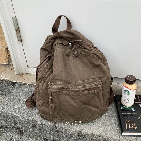Vintage Backpack For Canvas Women Rucksack Zipper Casual Medium-Capacity Preppy Style Female Bag_voghion.com
