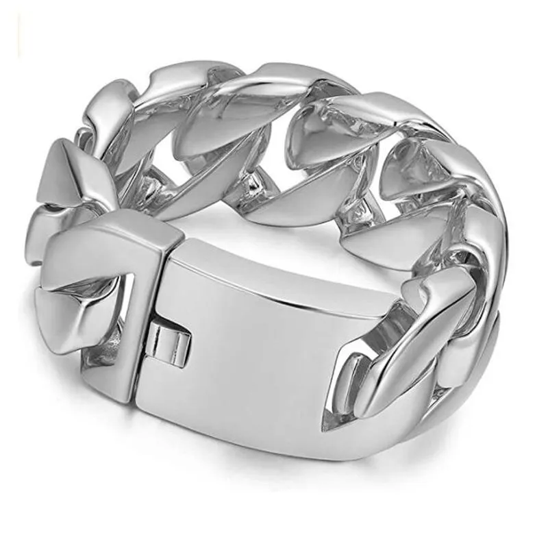 Cuban Link Chain Bracelets For Men Heavy Stainless Steel Bangle_voghion.com