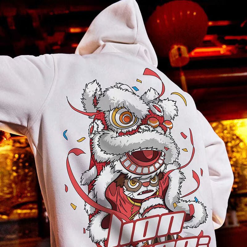 Lion Awakening Plus Size Oversize Pullover Herren Kapuzenpullover Marke Plüsch Fat Man Trendy Instagram Herbst und Winter_voghion.com