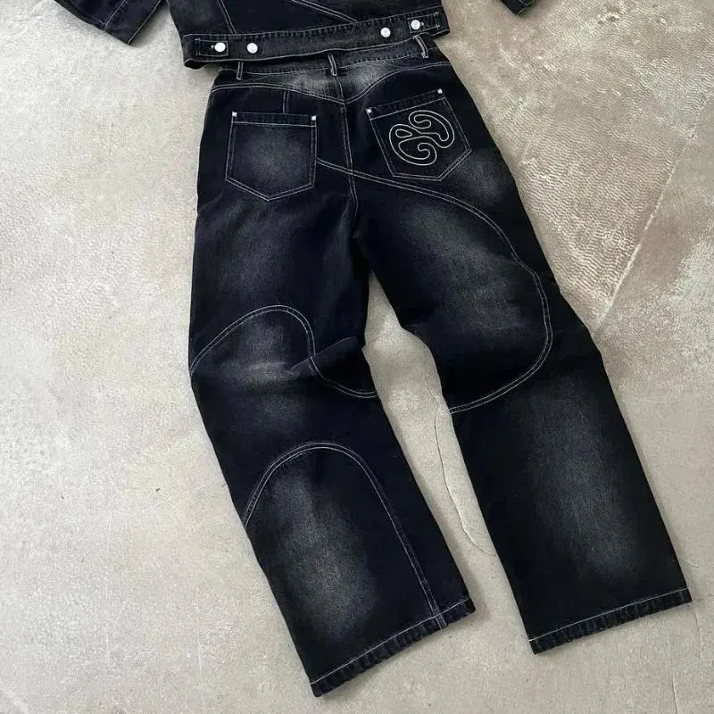Jeans pour hommes Y2k Vintage Baggy pour hommes Hip Hop Distressed Retro Pantalon noir surdimensionné Haruku Gothic Pantalon large_voghion.com