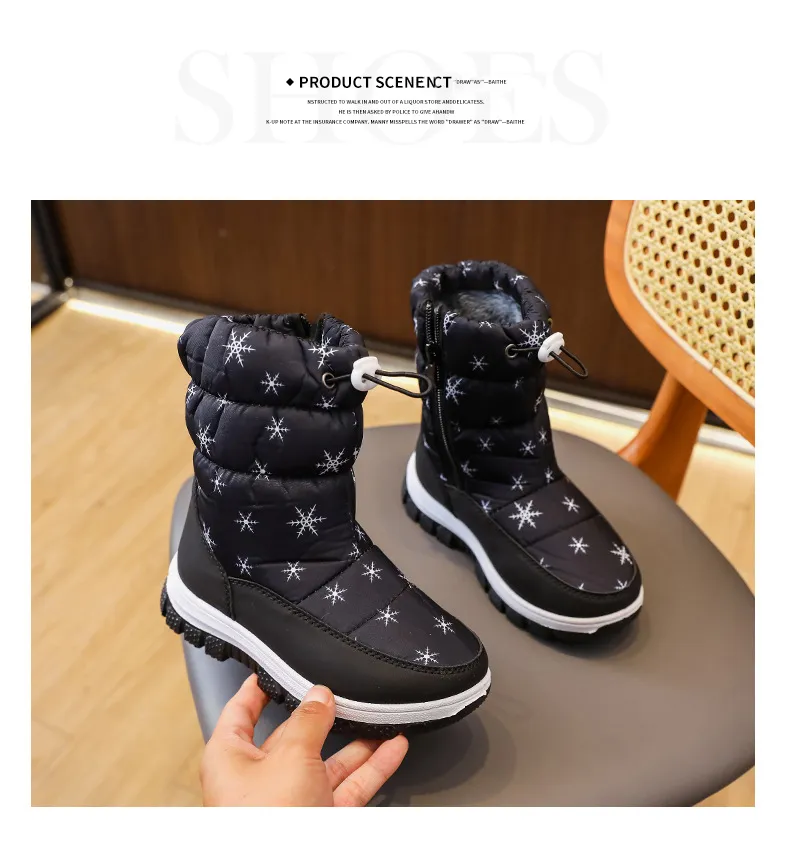 Kid Winter Warm Fur Snow Children Black Furry Girls Boys Non-slip Waterproof Kids Footwear Child Boots Toddler Baby_desvips.com