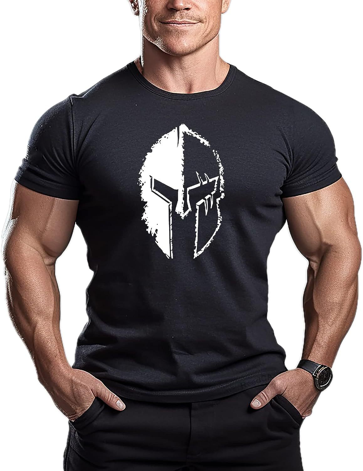 Maglietta casual a maniche corte con motivo a casco da corsa e palestra_voghion.com