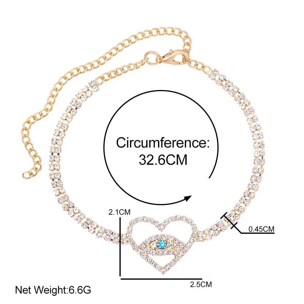 Anklets Blue Diamond Heart Evil Eye Womens Sier Crystal Tennis Ankle Bracelet Fashion Statement JewelryL2403_voghion.com