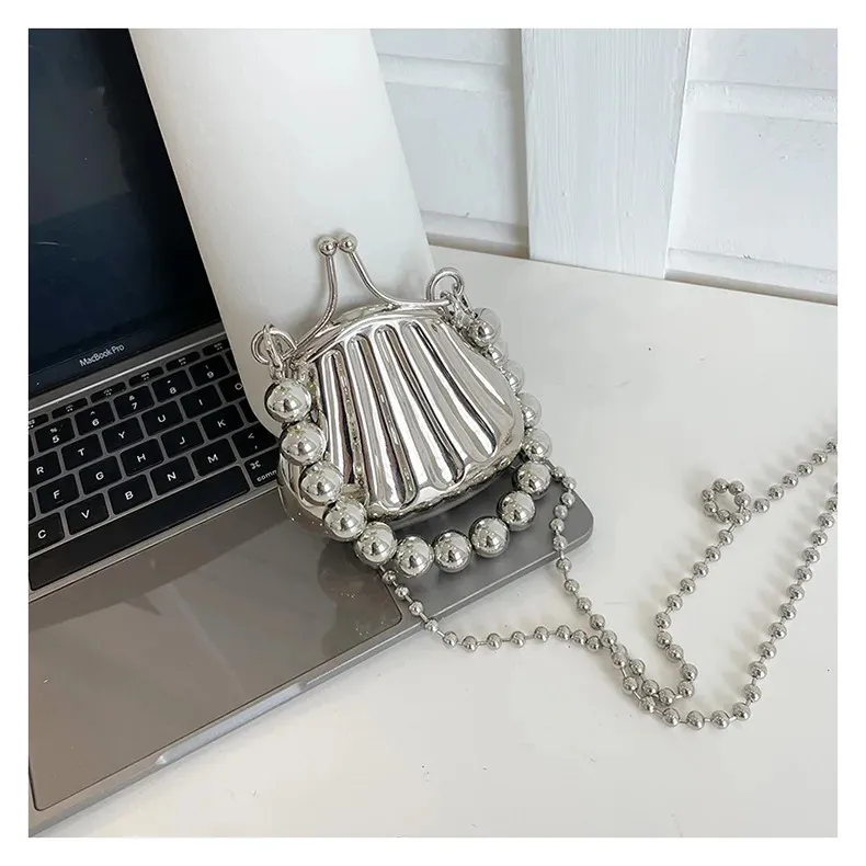 Borsa a mano con catena lunga in oro e argento con fiocco, da sera, da donna, con manico superiore in conchiglia, borse e borsette da festa per matrimonio 241212_voghion.com
