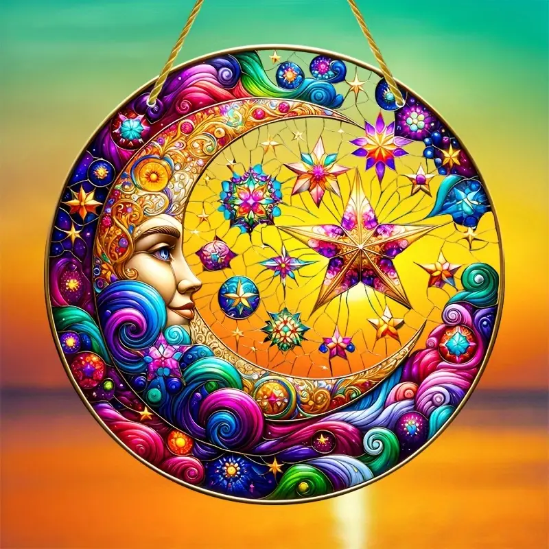 1 st Luna Decor akryl solfångare, 20x20 cm fönsterkonst, inflyttningspresent, nyckfull rum- och bardekor, sommardekoration för semesterscener_voghion.com