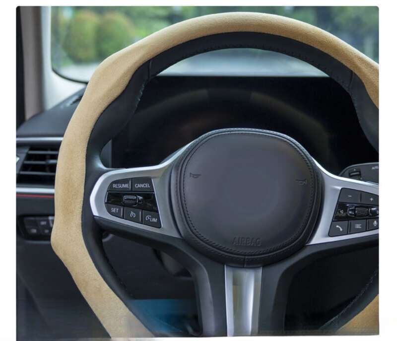 Husă volan auto pentru toate anotimpurile, protecție din piele întoarsă, plasă absorbantă de transpirație, roșie, rotundă, în formă de D, universală, pentru mâner_voghion.com
