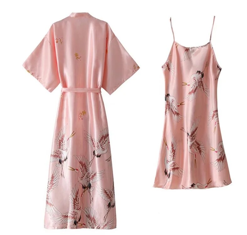 Women's sexy pajamas set, V-neck pajamas, silk pajamas, soaking dress, ladies pajamas, home service, spring, 2-piece set_voghion.com